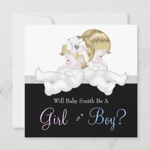 Elegant Black Damask Gender Reveal Shower Invitation