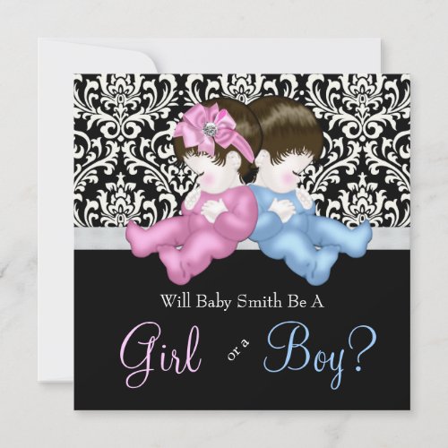 Elegant Black Damask Gender Reveal Shower Invitation