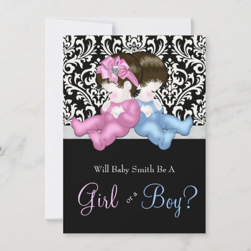 Elegant Black Damask Gender Reveal Shower Invitation