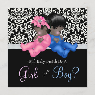 Elegant Black Damask Gender Reveal Shower Invitation