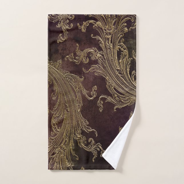 Elegant Black Damask Gold Bath Towel Set (Hand Towel)