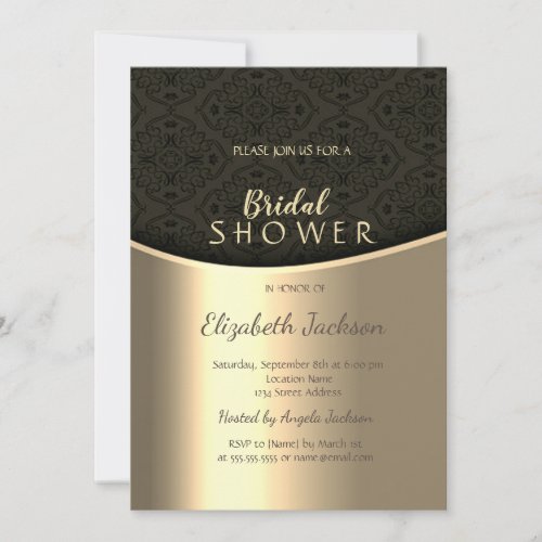 Elegant Black Damask Gold Bridal Shower Invitation