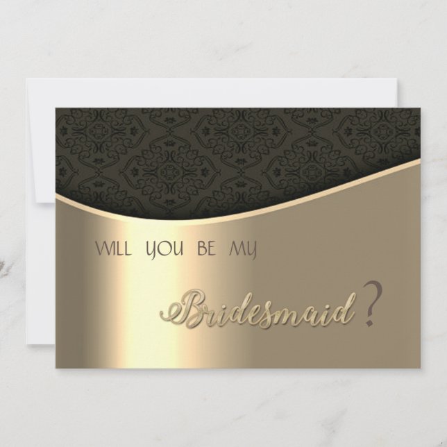 Elegant Black Damask Gold Bridesmaid Card (Front)