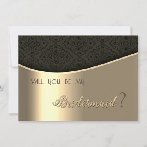 Elegant Black Damask Gold Bridesmaid Card