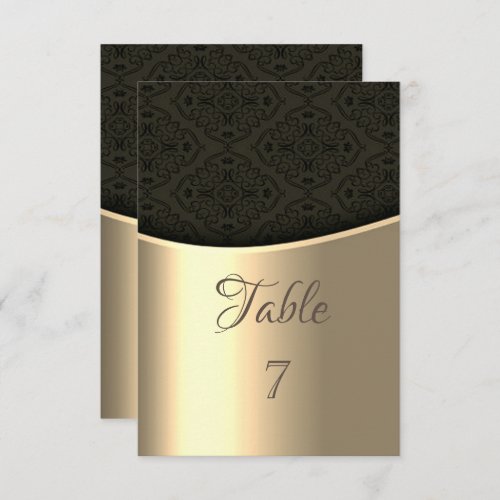 Elegant Black Damask Gold Table  Card