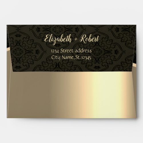 Elegant Black Damask Gold  Wedding Envelope