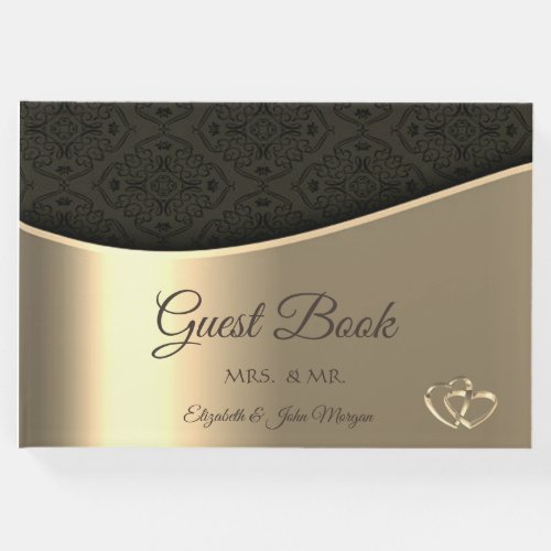 Elegant Black Damask Gold Wedding Guest Book
