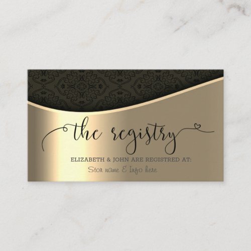 Elegant Black Damask Gold  Wedding Registry Enclosure Card
