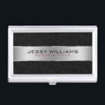 Elegant Black Damask & Metallic Silver Stripe Business Card Case<br><div class="desc">Elegant bold silver gray tones stripe over plain black background. Customizable template. Metallic look and shine is a digital illusion and not real metal or shiny.</div>