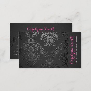 Elegant Black Damask Pattern Texture Professional Business Card by busied at Zazzle