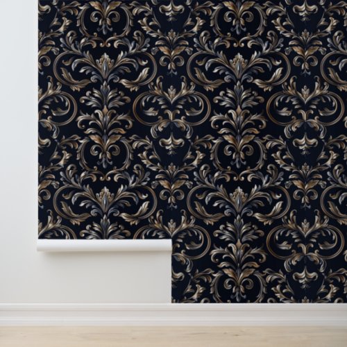 Elegant Black Damask Pattern Wallpaper