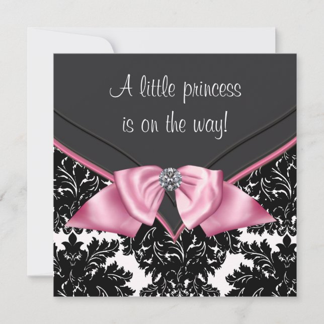 Elegant Black Damask Princess Baby Shower Invitation (Front)