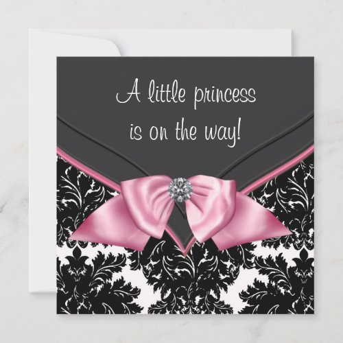 Elegant Black Damask Princess Baby Shower Invitation