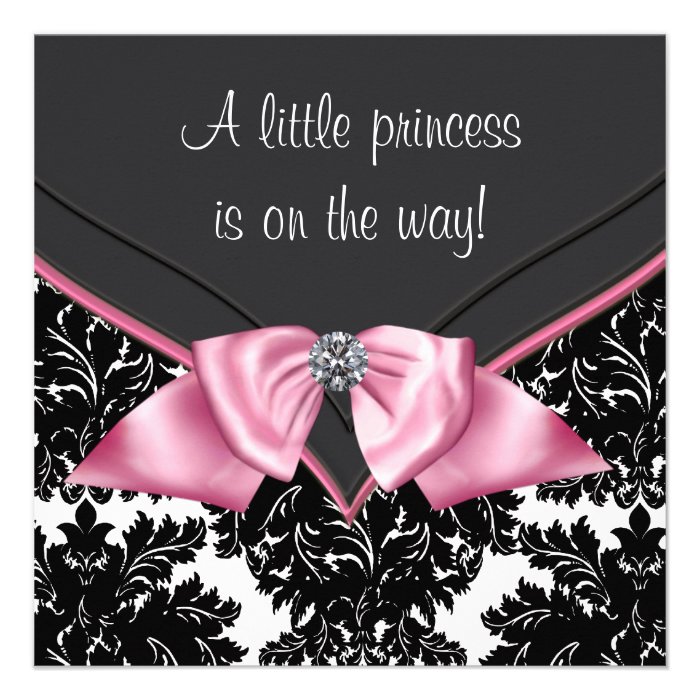 Elegant Black Damask Princess Baby Shower Invites