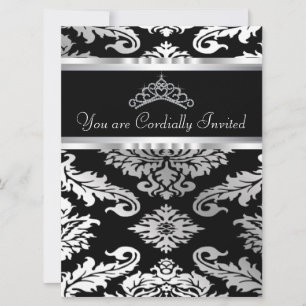 Elegant Black Damask Quinceanera Invitation