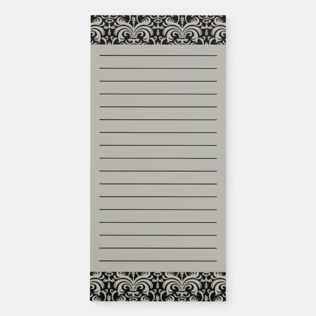Elegant Black Damask To Do List Magnetic Notepad (Front)