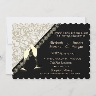 Elegant Black,Damask  Wedding Invitation