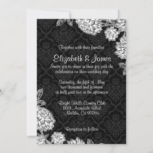 Elegant Black Damask Wedding Invitations