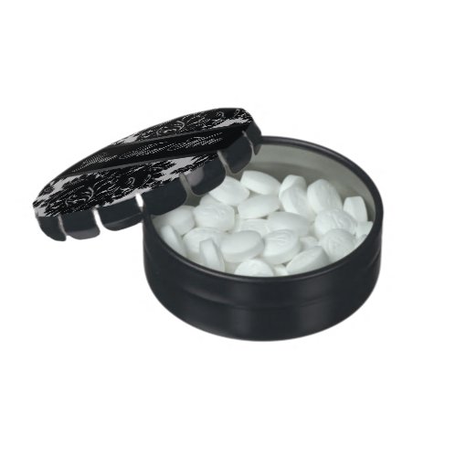 Elegant Black Damask Wedding Mints Candy Tin | Zazzle