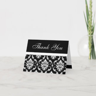 Elegant Black Damask Wedding Monogram Thank You Card