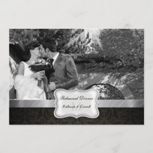 Elegant Black Damask Wedding Rehearsal Dinner Invitation