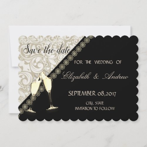 Elegant BlackDamask Wedding Save the date