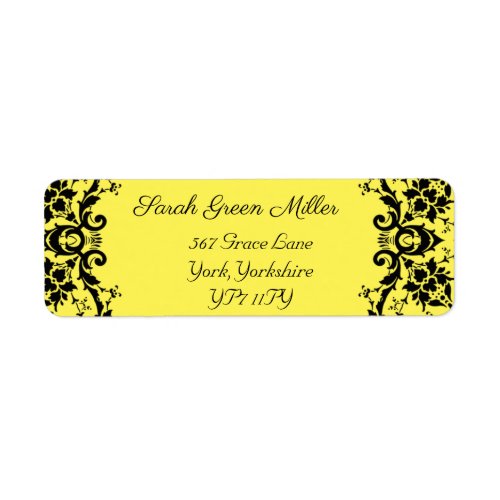 Elegant Black Damask Yellow Wedding Return Address Label