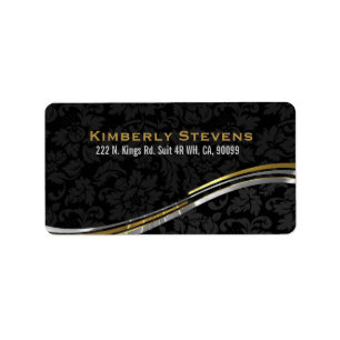 Elegant Black Damasks Gold And Silver Accents 2 Label