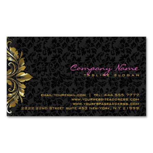 Elegant Black Damasks Gold Floral Lace 2 Magnetic Business Card