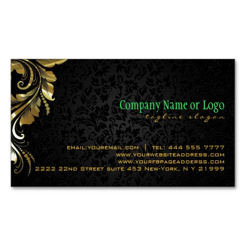 Elegant Black Damasks Gold Floral Lace 4 Business Card Magnet