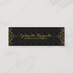 Elegant Black Damasks &amp; Gold Floral Lace Frame Mini Business Card
