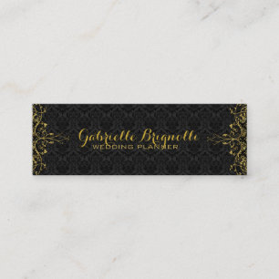 Elegant Black Damasks & Gold Floral Lace Frame Mini Business Card