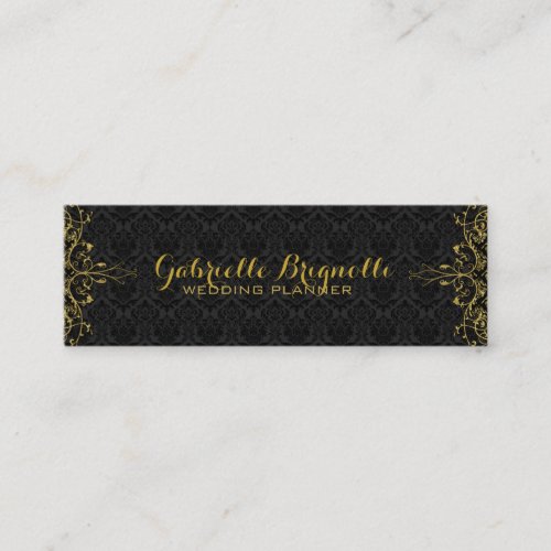 Elegant Black Damasks  Gold Floral Lace Frame Mini Business Card