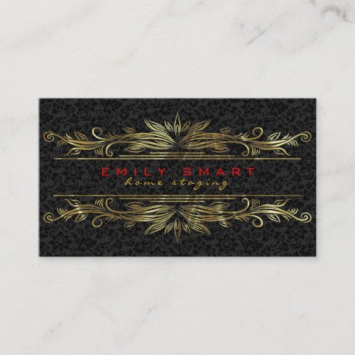 Elegant Black Damasks Gold Frame Business Card