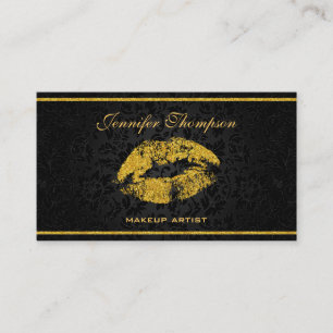 Elegant Black Damasks Gold Lips Business Card
