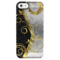 Elegant Black Damasks Gold & Silver Swirls Clear iPhone SE/5/5s Case