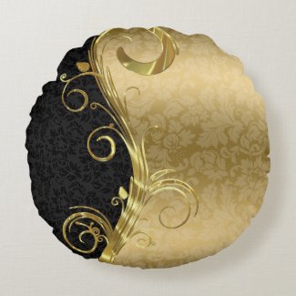 Elegant Black Damasks Gold Swirls