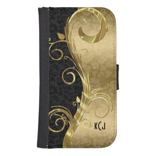 Elegant Black Damasks Gold Swirls Phone Wallet