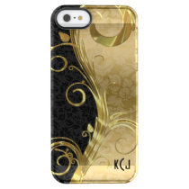 Elegant Black Damasks Gold Swirls Clear iPhone SE/5/5s Case