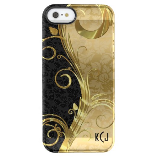 Elegant Black Damasks Gold Swirls Clear iPhone SE55s Case