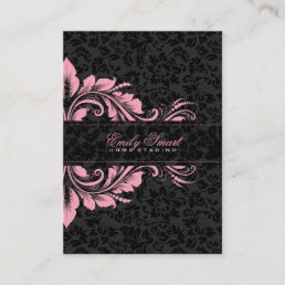 Elegant Black Damasks Pink Floral Ornament 2 Business Card