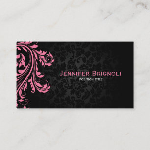 Elegant Black Damasks Pink Floral Swirl Business Card