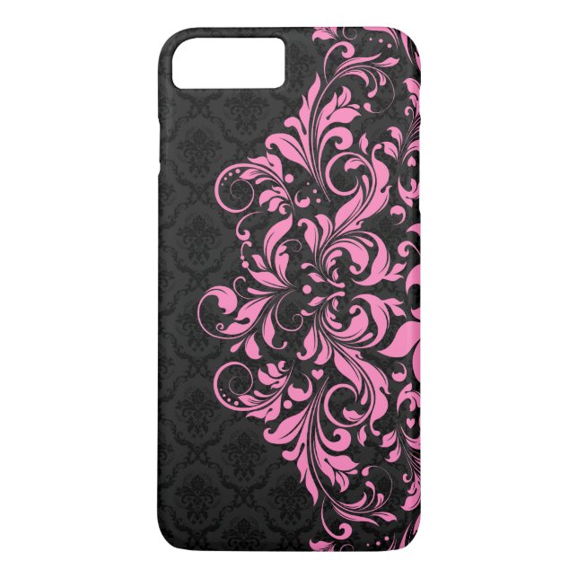 Elegant Black Damasks & Pink Lace Case-Mate iPhone Case (Back)