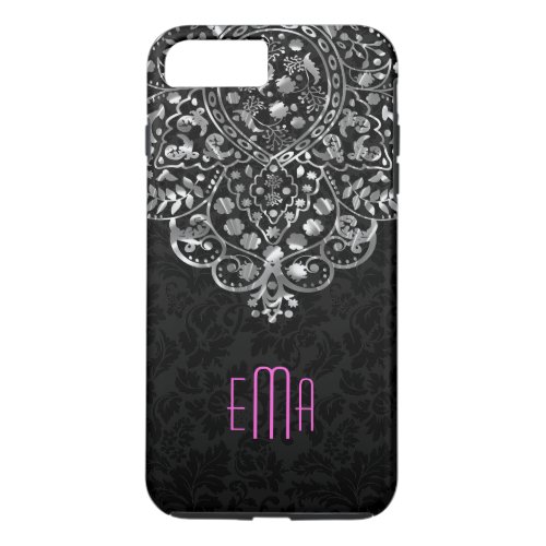 Elegant Black Damasks Silver Metallic Vintage Lace iPhone 8 Plus7 Plus Case