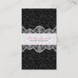 Elegant Black Damasks White Lace Business Card