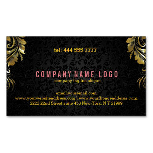 Elegant Black Damasks With Gold Floral Lace 5 Business Card Magnet