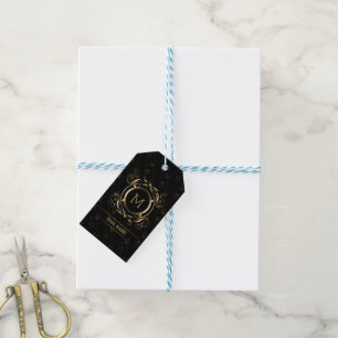 Elegant Black Damasks With Gold Frame Gift Tags