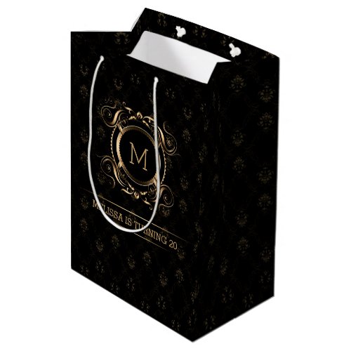 Elegant Black Damasks With Gold Frame Medium Gift Bag