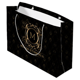 Elegant Black Damasks With Gold Frame Medium Gift Large Gift Bag