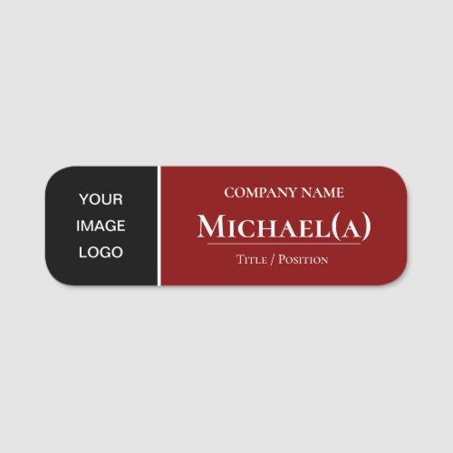 Elegant Black  Dark Red Professional Company LOGO Name Tag